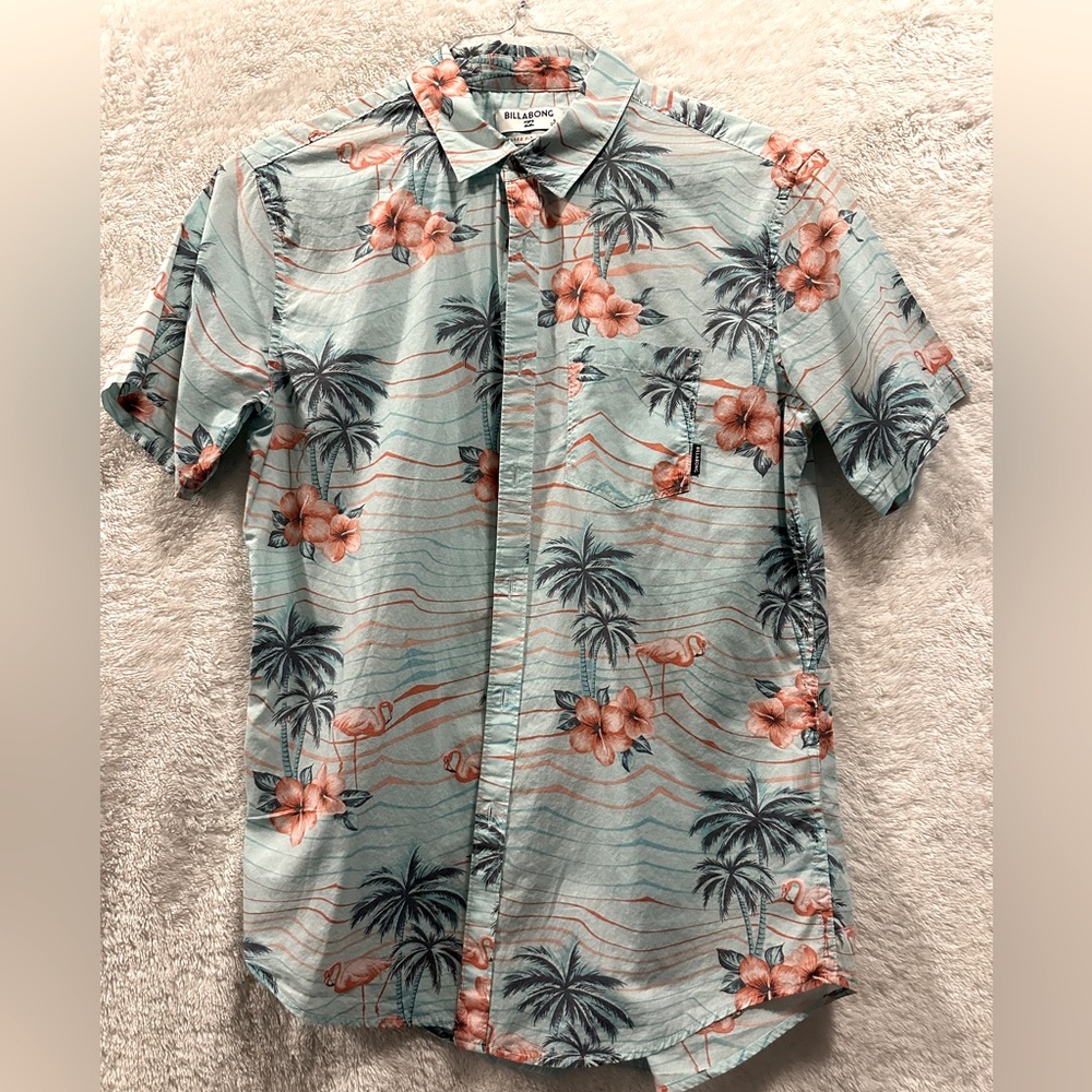 Billabong Small Tailored Fit / Stretch Blue hawaiian shirt